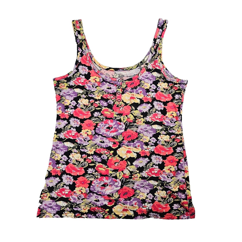 Ocean Pacific VTG 90s Y2k Preppy Surfcore Floral Henley Scoop Neck Tank Top Sz M